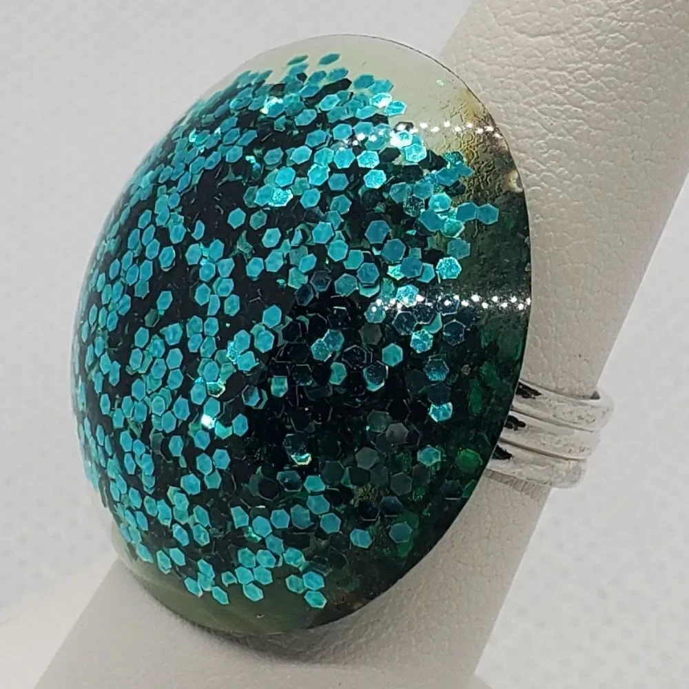 Adjustable Blue Sparkly Ring